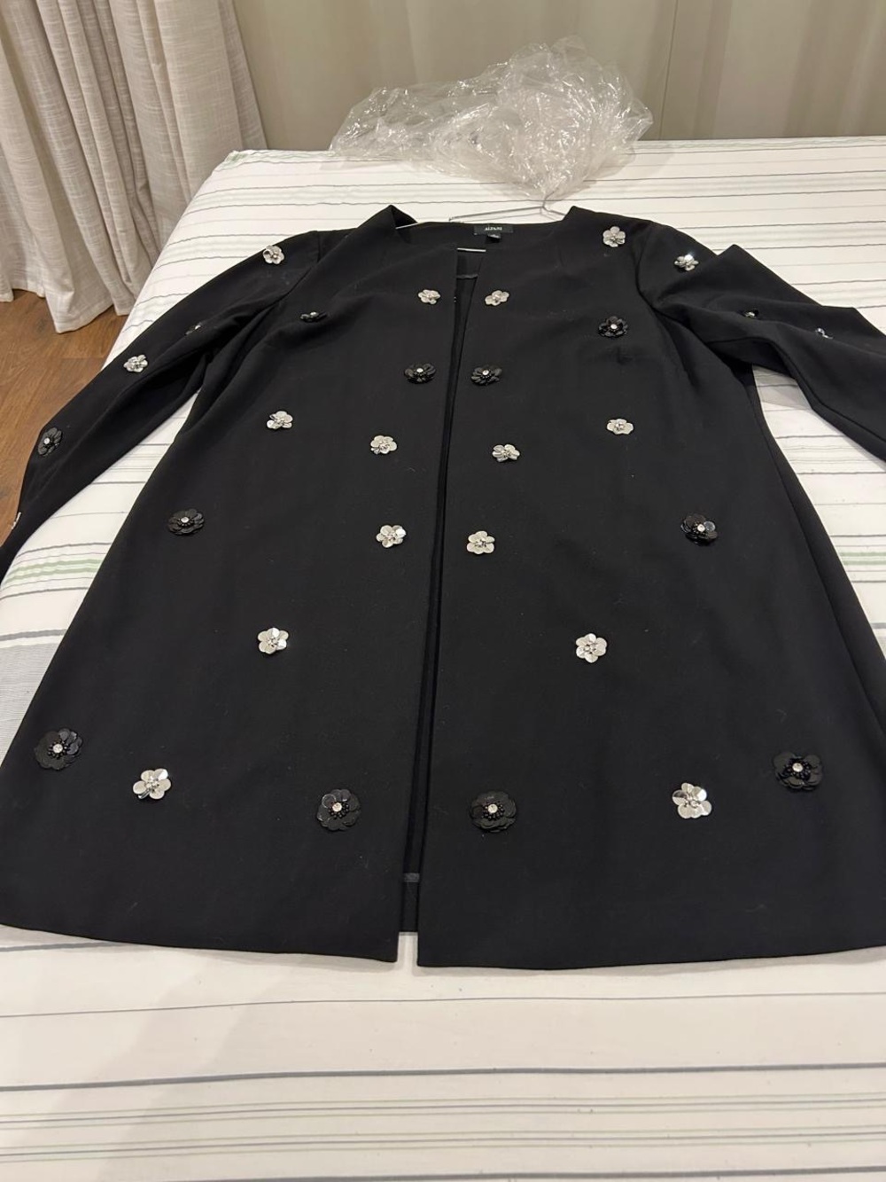 Alfani Black Women's Embellished Flower-Button Pea Coat